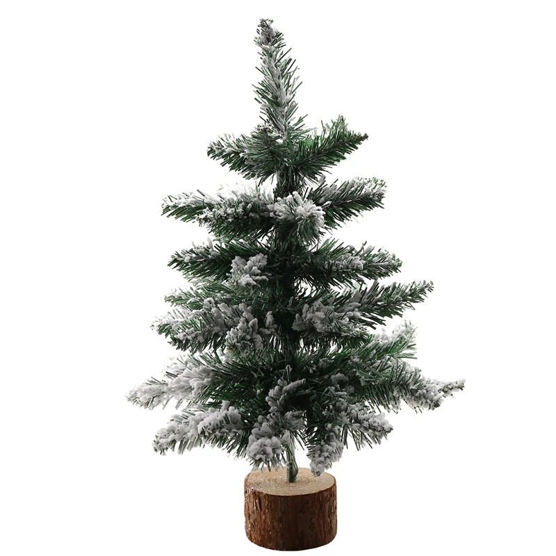 Arbre de noël de bureau flocage de neige arbre de noël artificiel Mini arbre de noël avec lampe et Base en bois-A27R