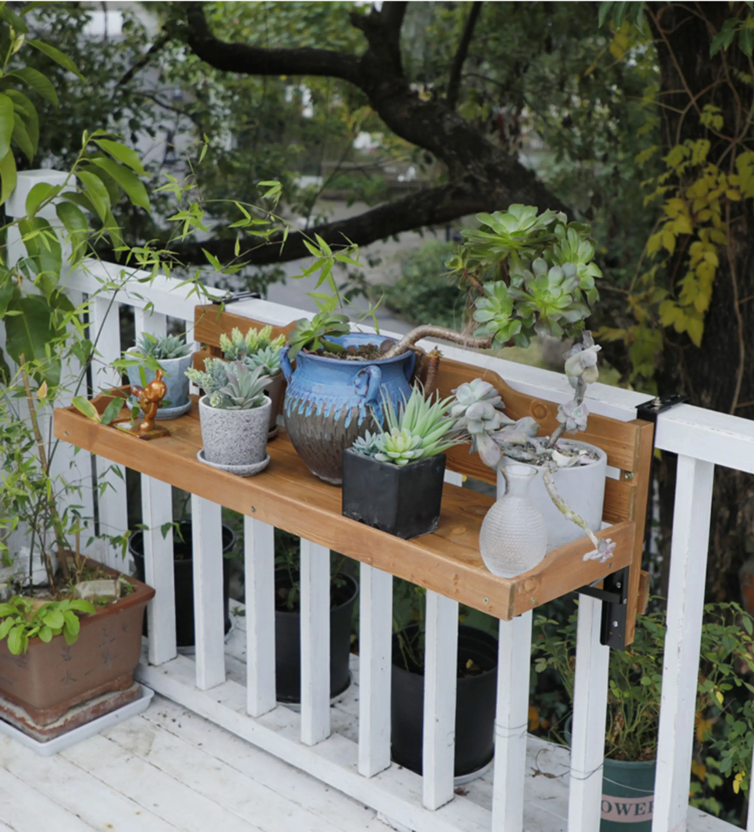 

Wooden Hanging Plant Shelf for Balcony-Space-Saving Vertical Planter with Hooks Multi-Tier Display Stand for Succulents& Flowers