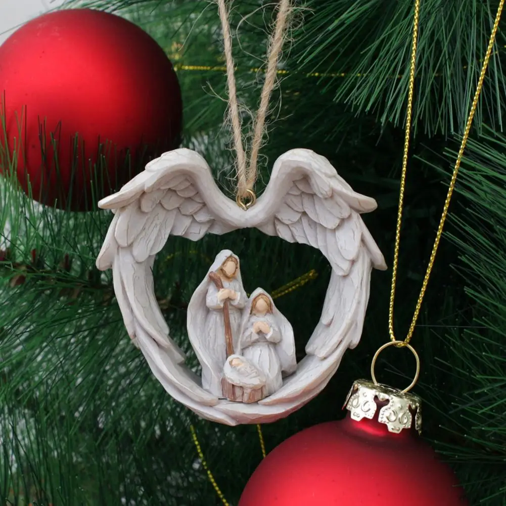 Holy Family Hanging Decoration Wing Angle Mother Father Son Resin Figurine Statue Sculpture Home Office Christmas Pendant Decora