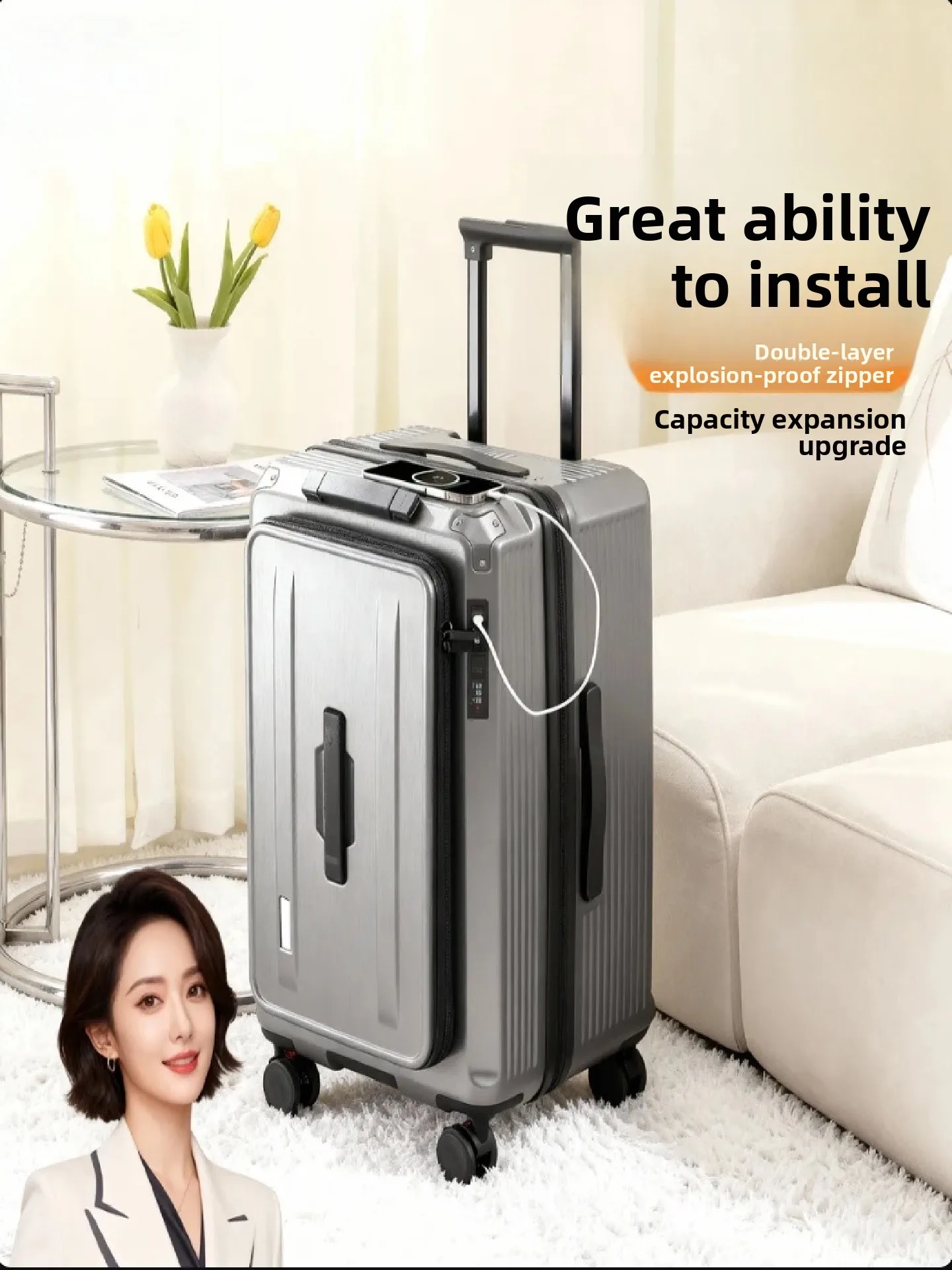 

Расширяемая 28-дюймовая большая вместительная ручная кладь с откидной крышкой и тягой для путешествий по самолете