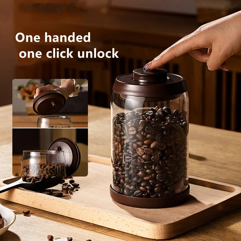 

Transparent jar Press sealed glass jar coffee bean storage jar fresh-keeping moisture-proof coffee pot kitchen storage