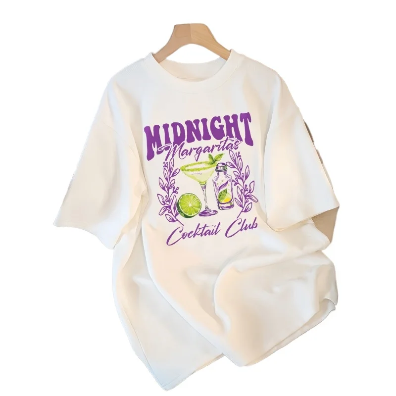 

Летняя футболка Midnight Margaret с дизайном коктейльного клуба, свободная футболка с круглым вырезом и коротким рукавом, модный хлопковый топ, повседневная летняя женская футболка