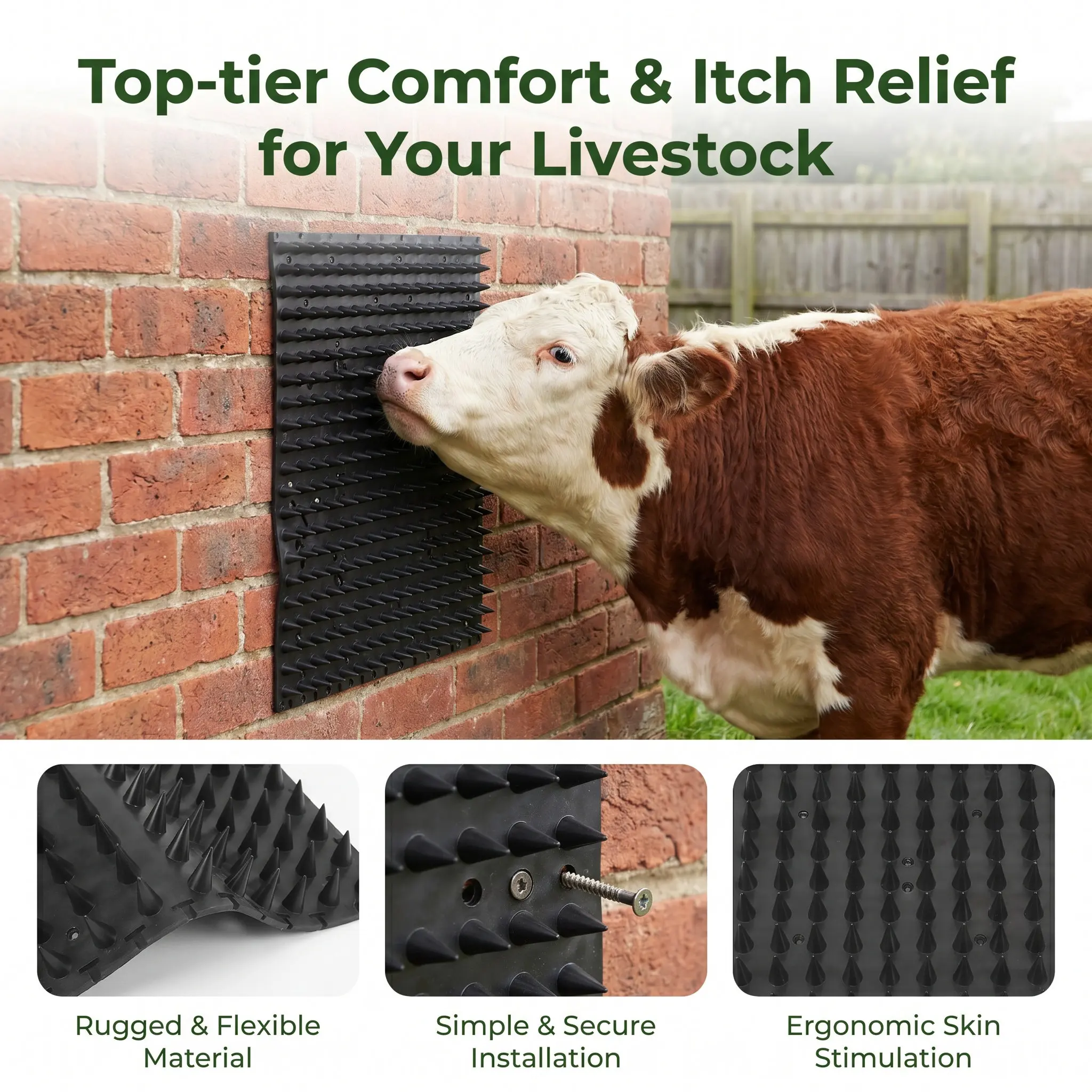 Horse Stall Mat Farm Cow Scratcher Cattle Itch Relief Tool Durable Equine Back Scratching Post Soft Brush for Animal Care