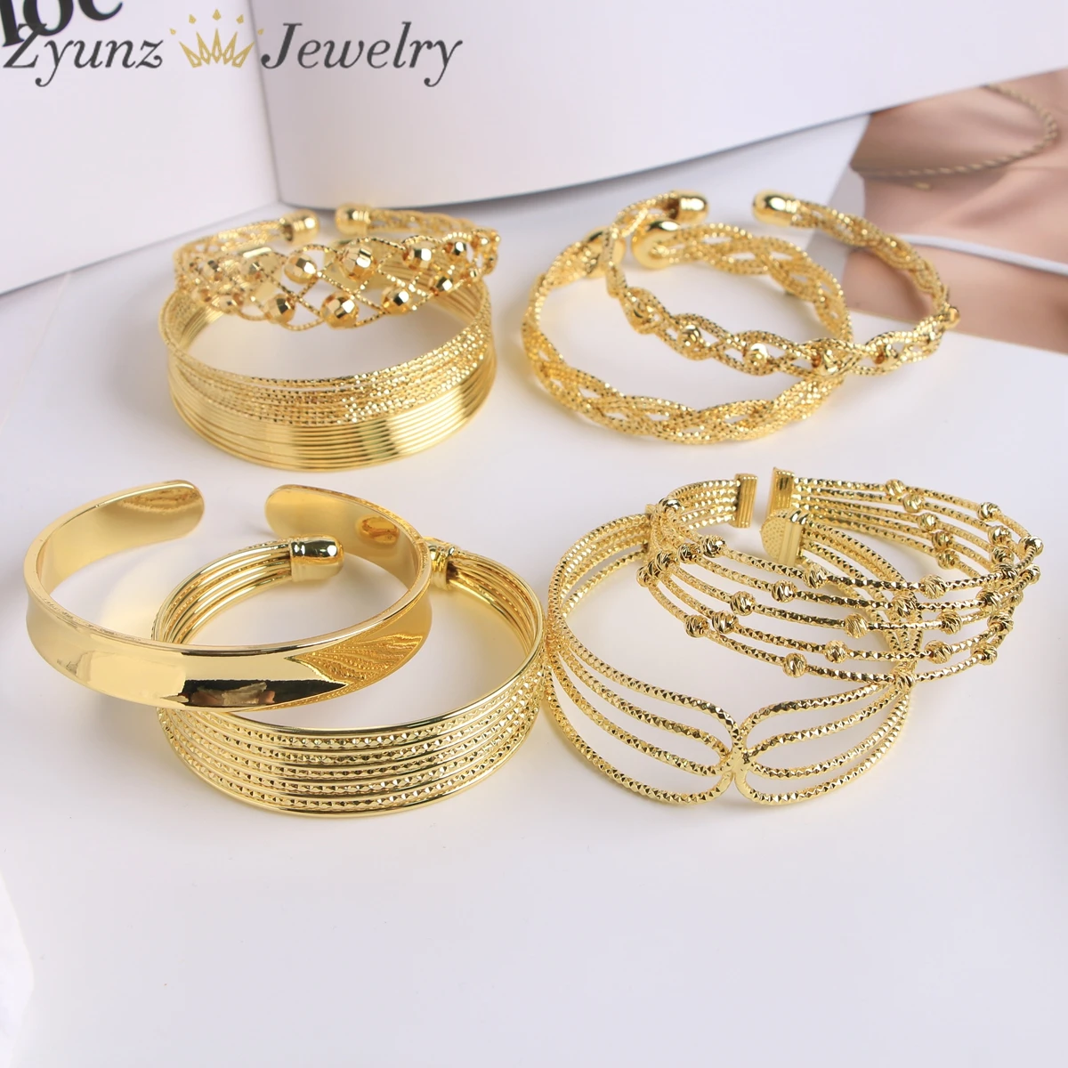 5PCS, Fashion Bangle Bracelet For Women Copper Opening Gold Plated Opening Bangle Aesthetic Jewelry pulseras mujer