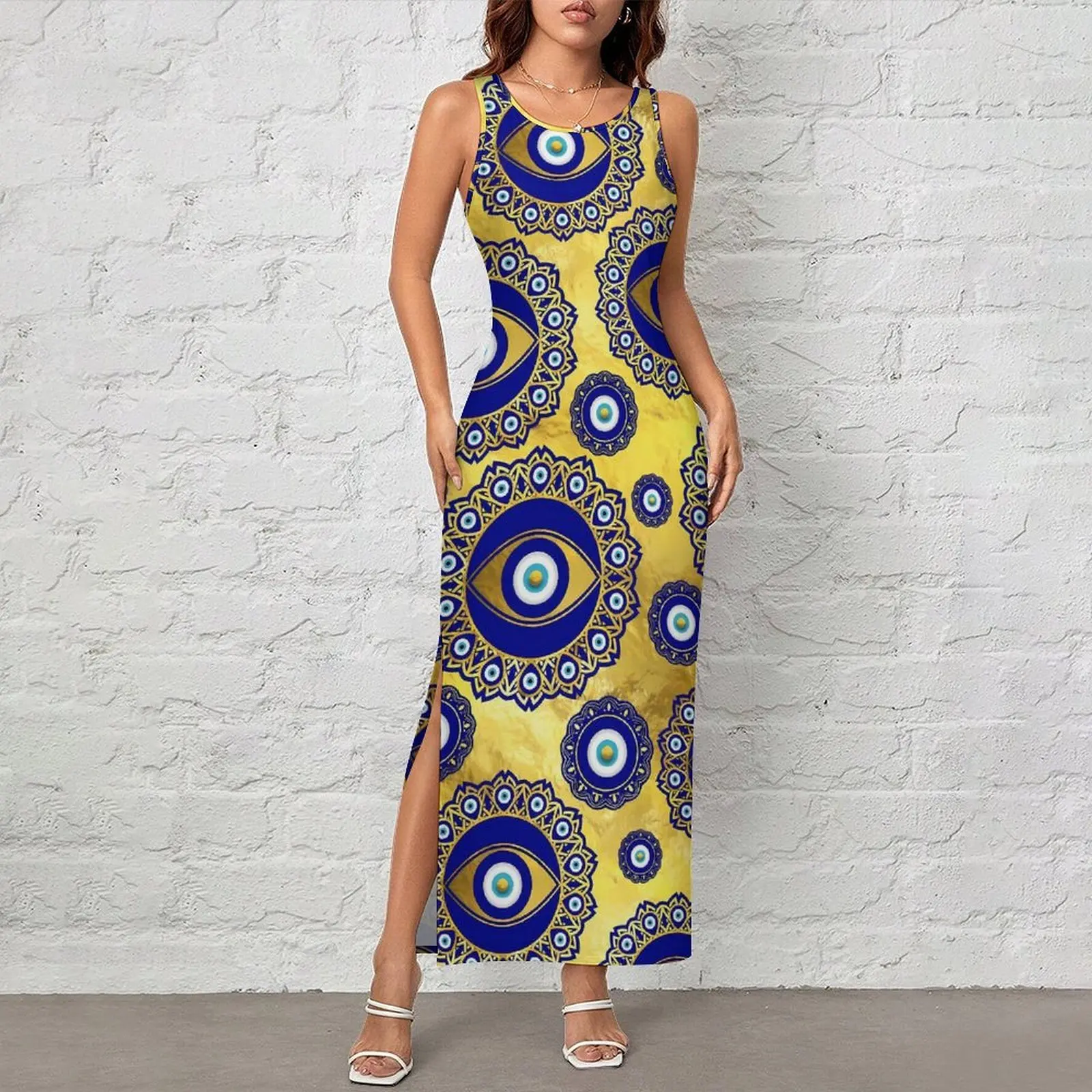 Evil Eye Charm Dress Sleeveless Mati Mataki Print Vintage Maxi Dresses Summer Casual Y2k Custom DIY Bodycon Dress Large Size