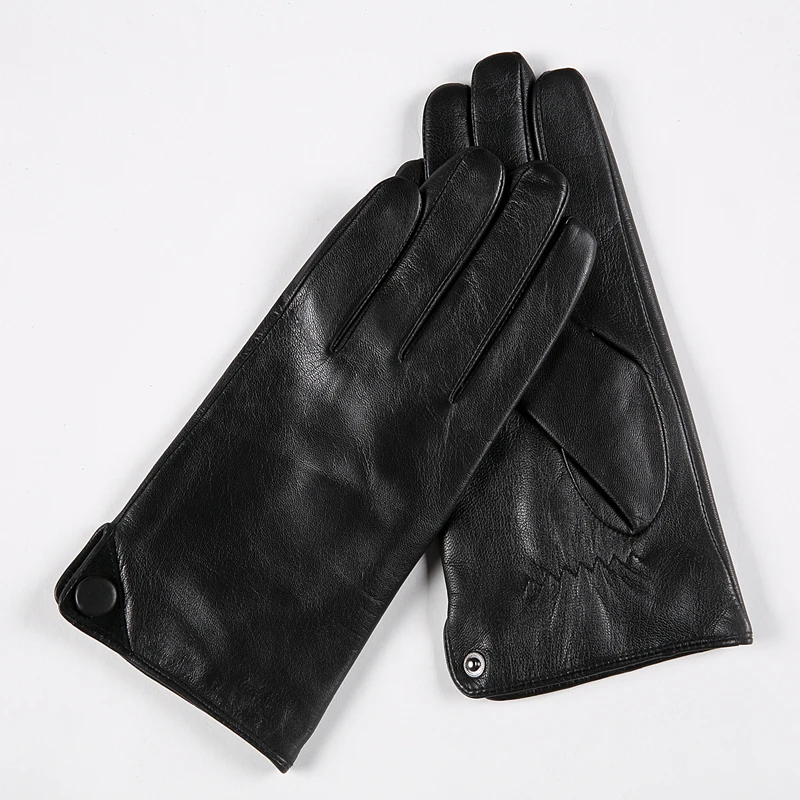 GOURS-guantes de cuero auténtico para hombre, manoplas de piel de cabra auténtica, forro polar, cálidos, suaves, con botones, a la moda, para