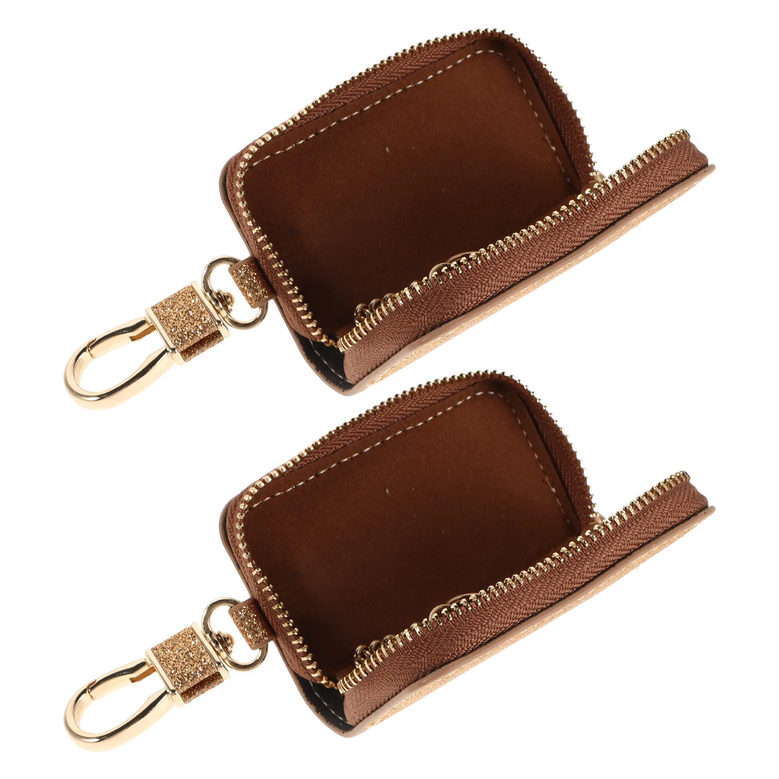 

2pcs Car Key Pouch Pu Universal Key Fob Holder With Zipper Protective Case For Keys Portable Mini Bag Travel Accessory