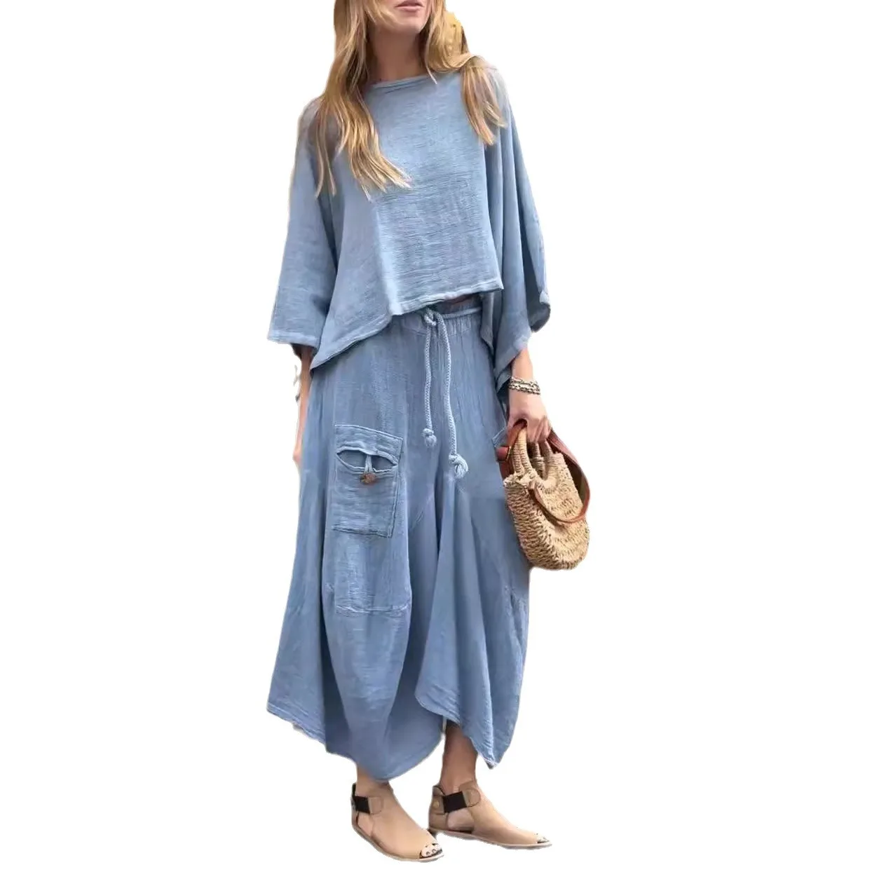 2024 Spring Autumn New Cotton Women\'s Set Dress Casual Solid Loose Blouses Irregular Skirt Two-piece Suit Fashion Streetwear