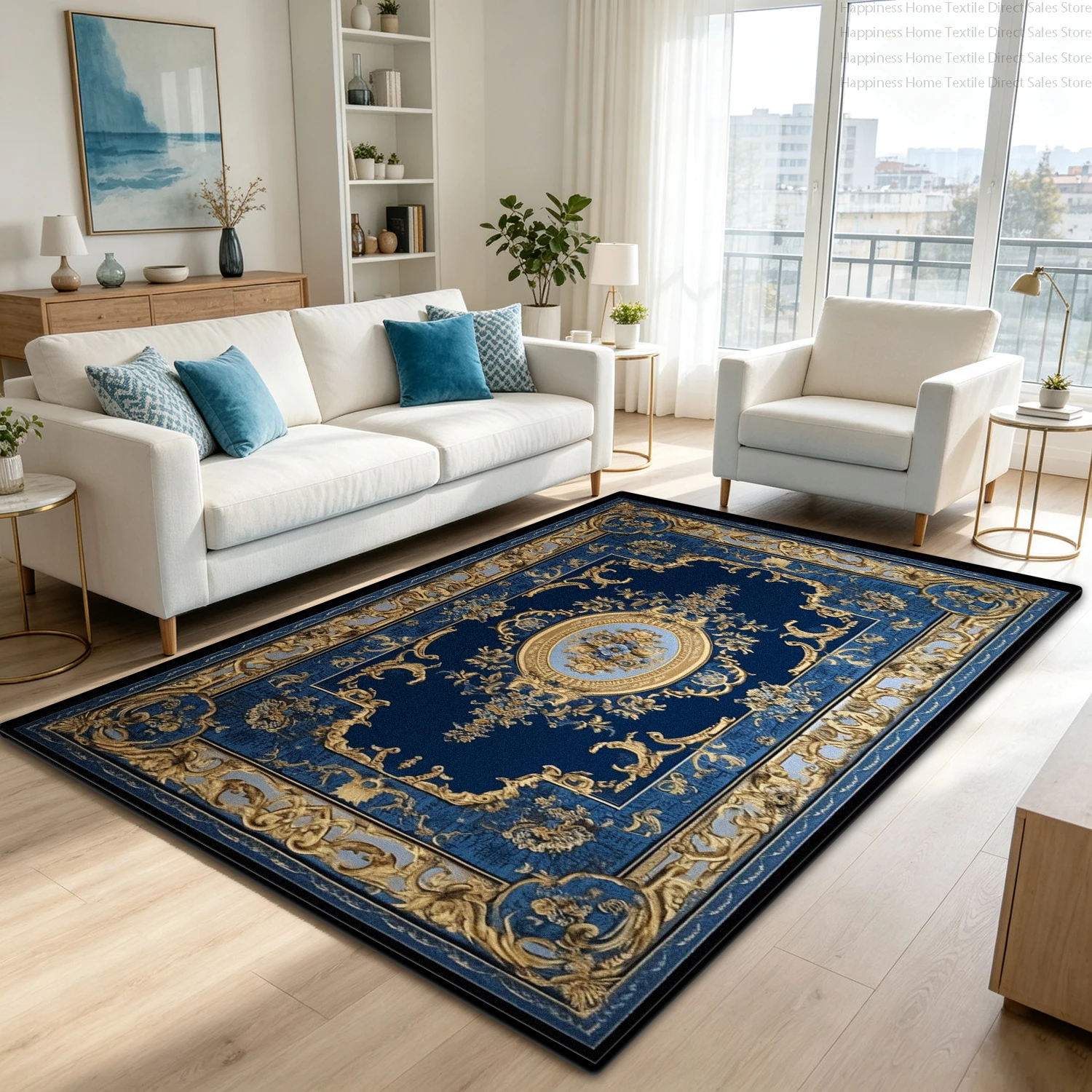 Blue Black European Style Luxury Living Room Carpet Decoration Bedroom Washable Antiskid Rug Plush Soft Office Entrance Door Mat