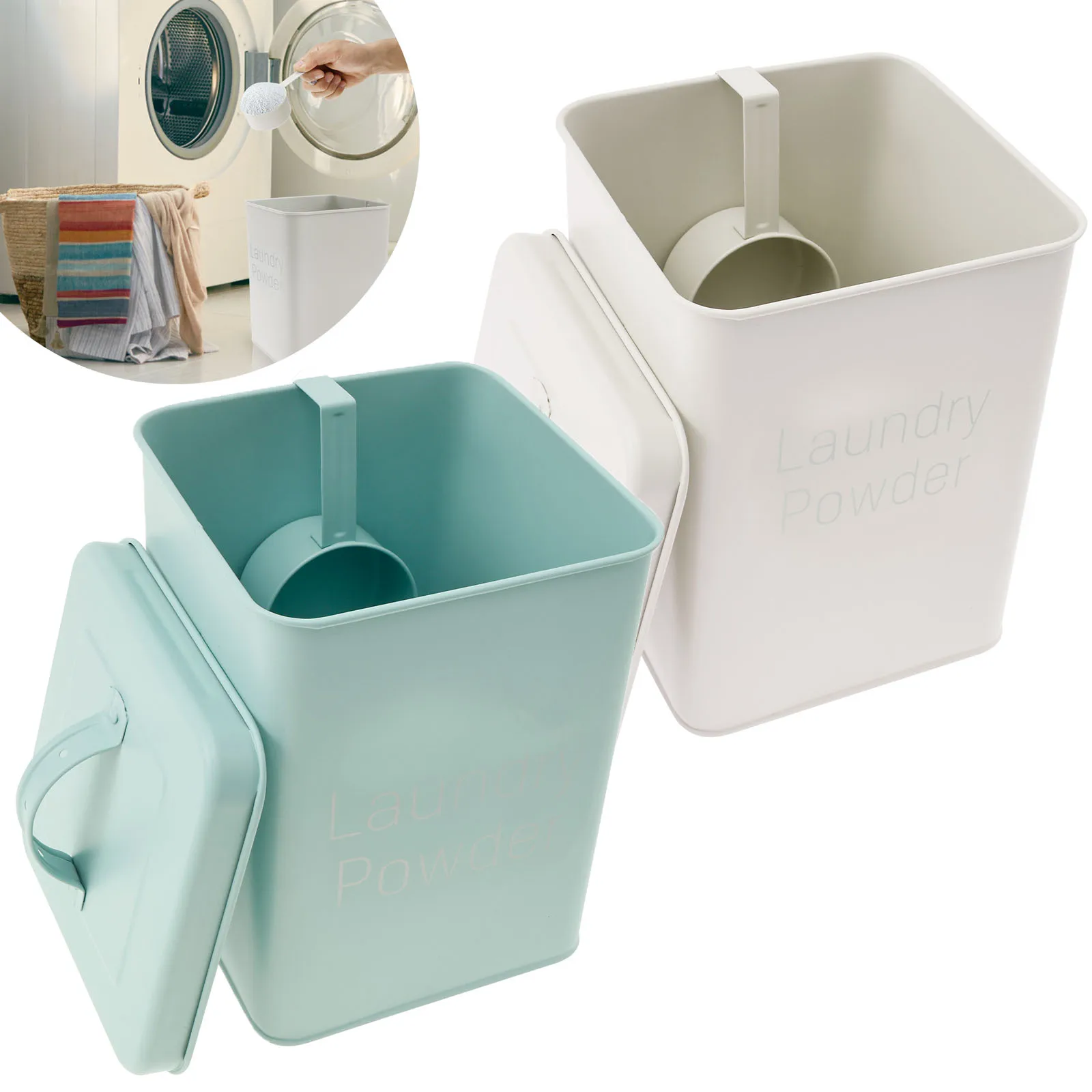

Metal Washing Powder Storage Box 3L Detergent Storage Container with Portable Handle and Lid for Home Laundry Room