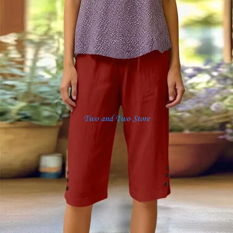 HX6F Shorts for Women,Knee Length Linen Pants High Waisted Comfy Casual Size Capris