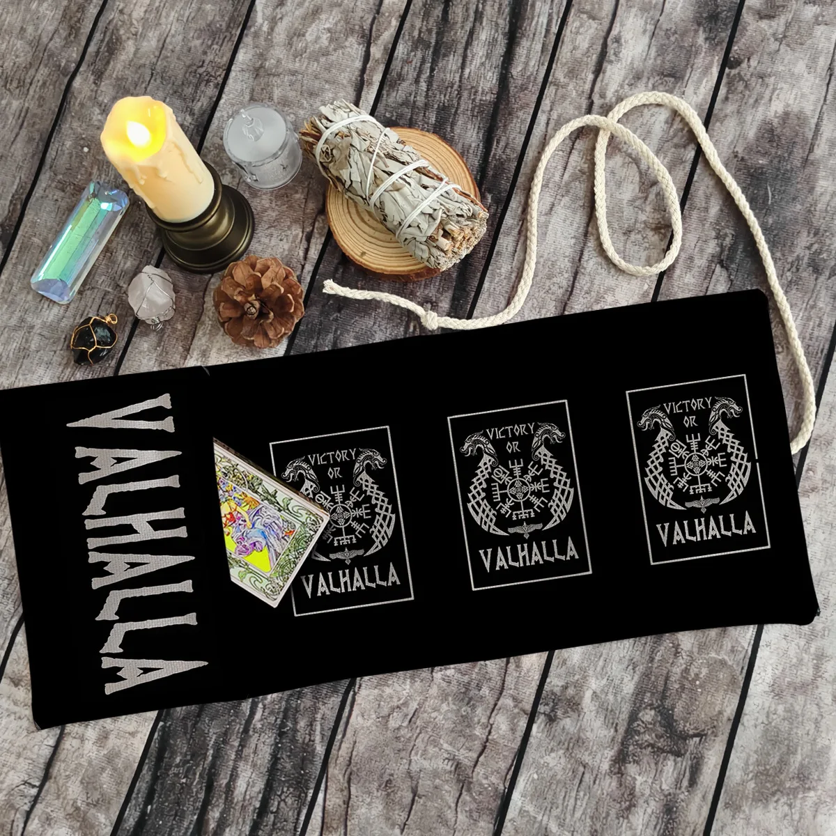 Viking Valhalla Tarot Card Roll Pouch 3‑Card Spread Tarot Oracle Card Storage Holder Bag Portable Foldable Pagan