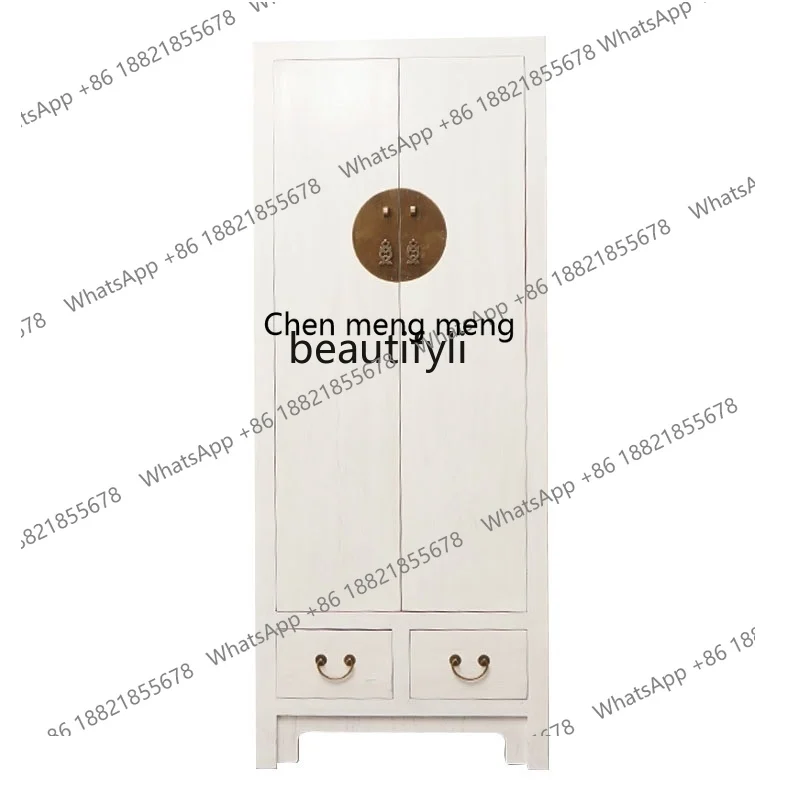 

Solid wood wardrobe bedroom adult large wardrobe hand painted elm retro antique storage cabinet