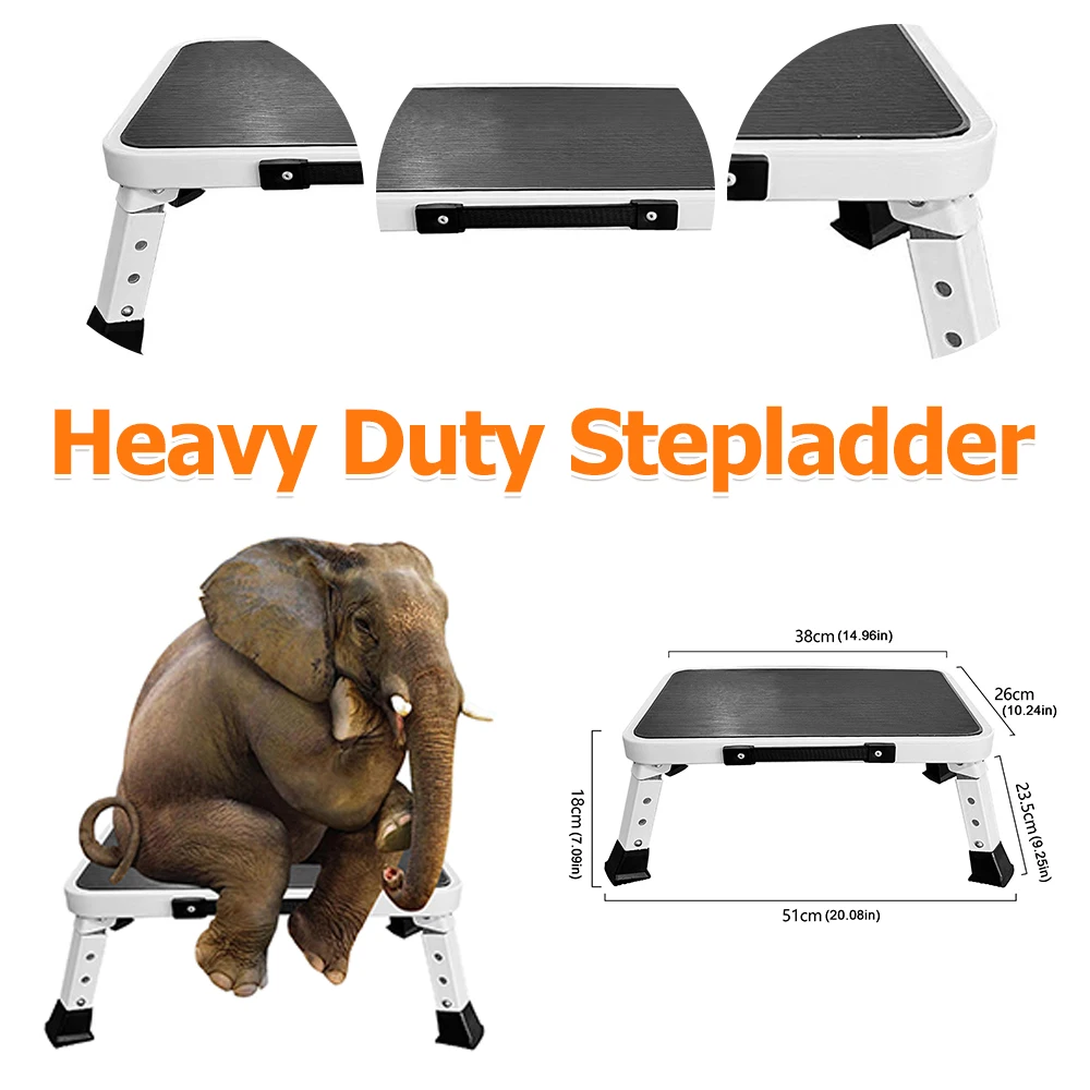 

1 Step Foldable Single Step Ladder with Wide Pedal Lightweight Platform Stool Sturdy Steel Ladder for Household Garage Storage