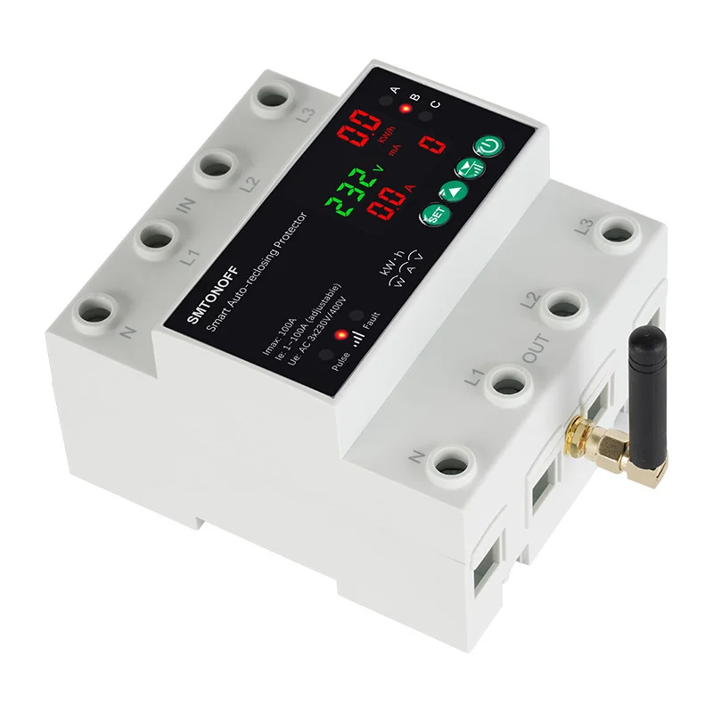 Tuya WiFi Drie Fase 4P 63A Auto-Hersluiting Over Onderspanning Protector Prepaid Meter Tijdschakelaar Voice afstandsbediening