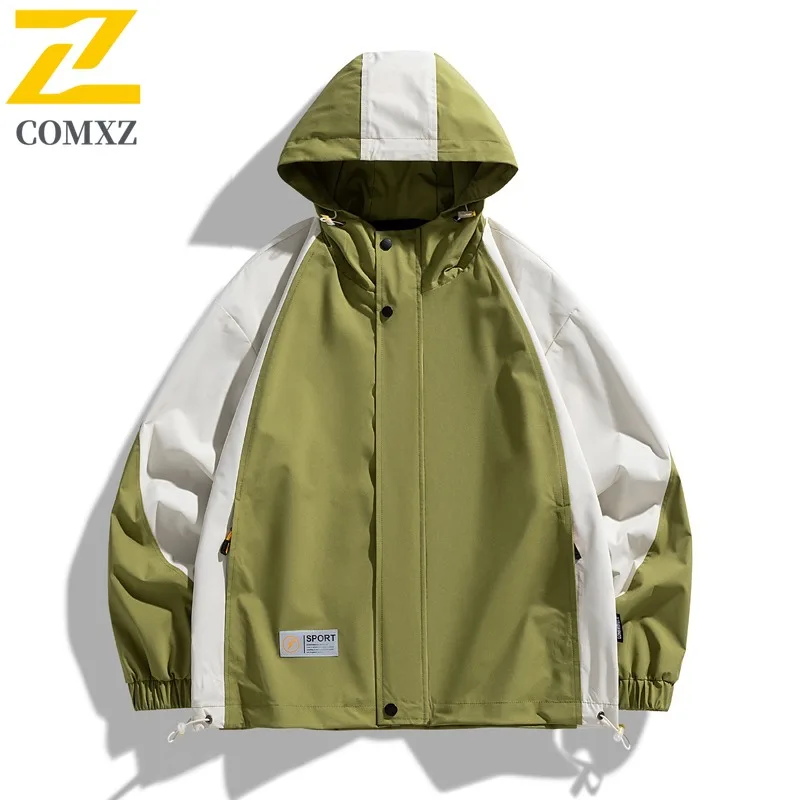 

COMXZ 2025 Mens Jacket Plus Size Outdoor Waterproof Windproof Travel Hiking Workwear Hooded Jackets Adventure Autumn Outerwear