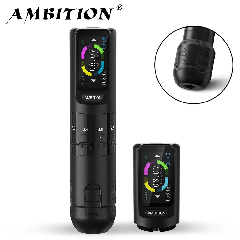 Ambition Seher 2,2-4,2 mm Regulowany skok Bezprzewodowa maszynka do tatuażu Pióro 2400 mAh Kolorowy ekran dotykowy Bateria Silny silnik bezrdzeniowy