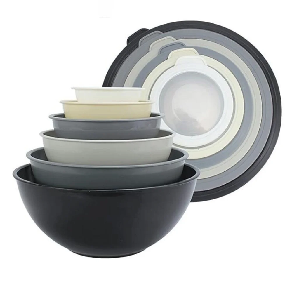 

12 Pcs Plastic Nesting Bowls Salad Mixing Bowls with Lids 6 Sets Sealed Containers