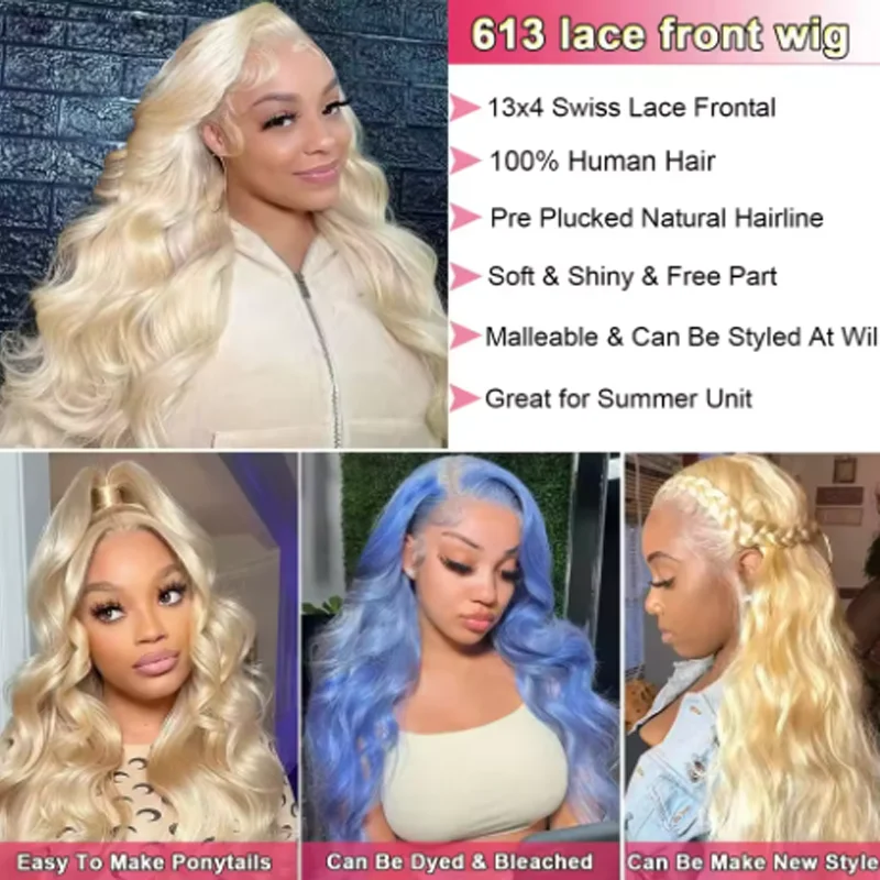 20 34 Inch 250% Density 613 Human Hair Wig 13x6 Hd Lace Frontal Wig Body Wave Lace Front Wig Honey Blonde Human hair For Women image 5