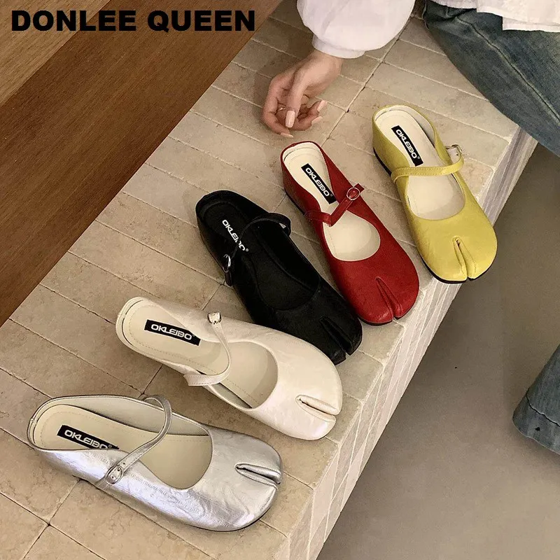 Women Tabi Ninja Slippers Brand Mules Soft Microfiber Comfy Flats Fashion Split Toe Slides Casual Loafer Wedges Heels Mule Mujer