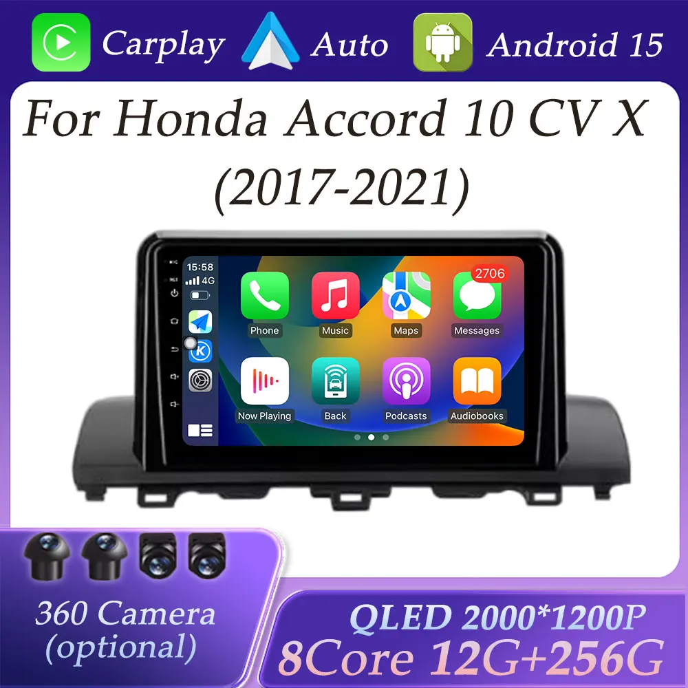 

Wireless Carplay for Honda Accord 10 CV X 2017 - 2021 Car Radio Video Multimedia Player GPS Navigation DSP Stereo HD Screen WIFI