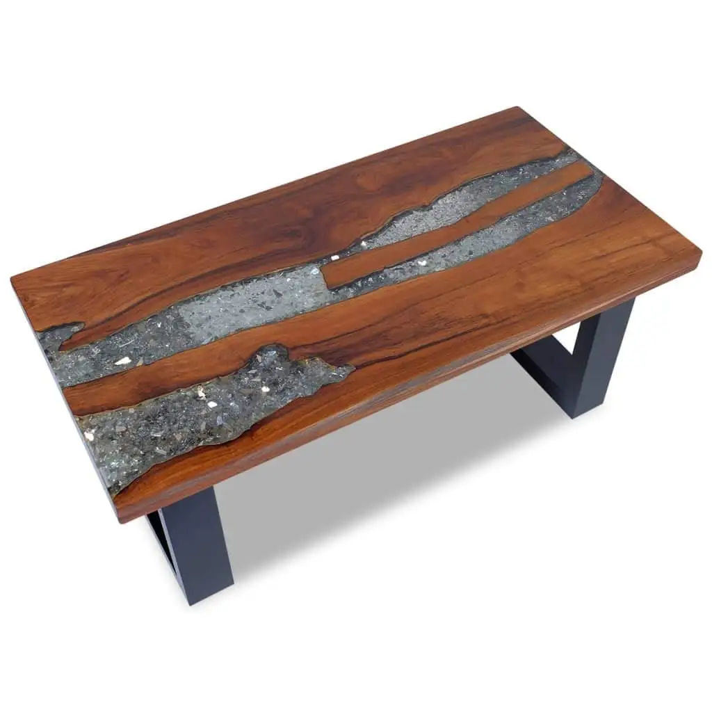 

Artisan Coffee Table, Teak And Resin Blend, Solid Mango Wood Base, Handcrafted, Multi-Functional Modern Furniture,, Customized