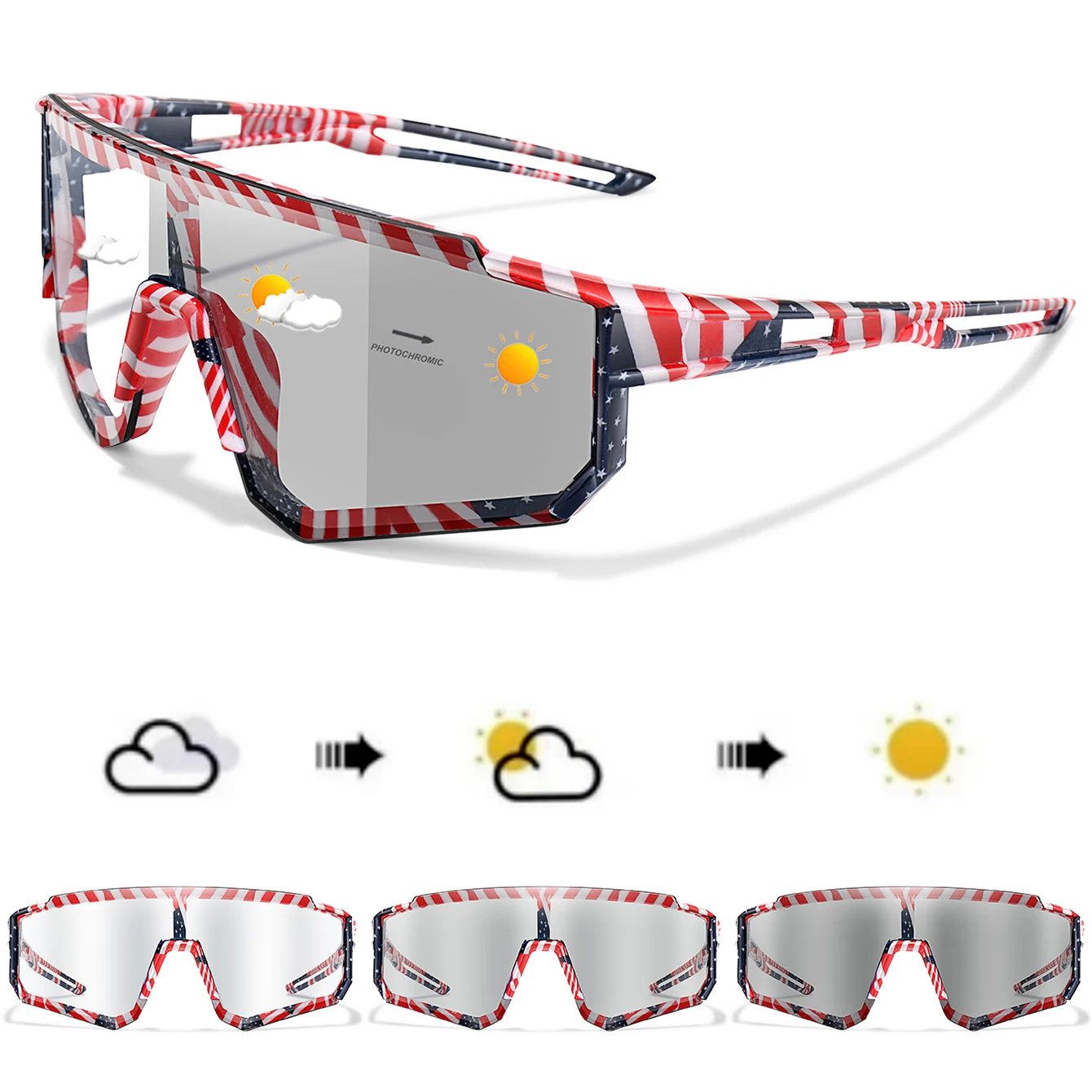Photochrome Sonnenbrille, halber Rahmen, aushöhlen, Beine, Brillen für Männer und Frauen, Laufen, Radfahren, Klettern, Fahren