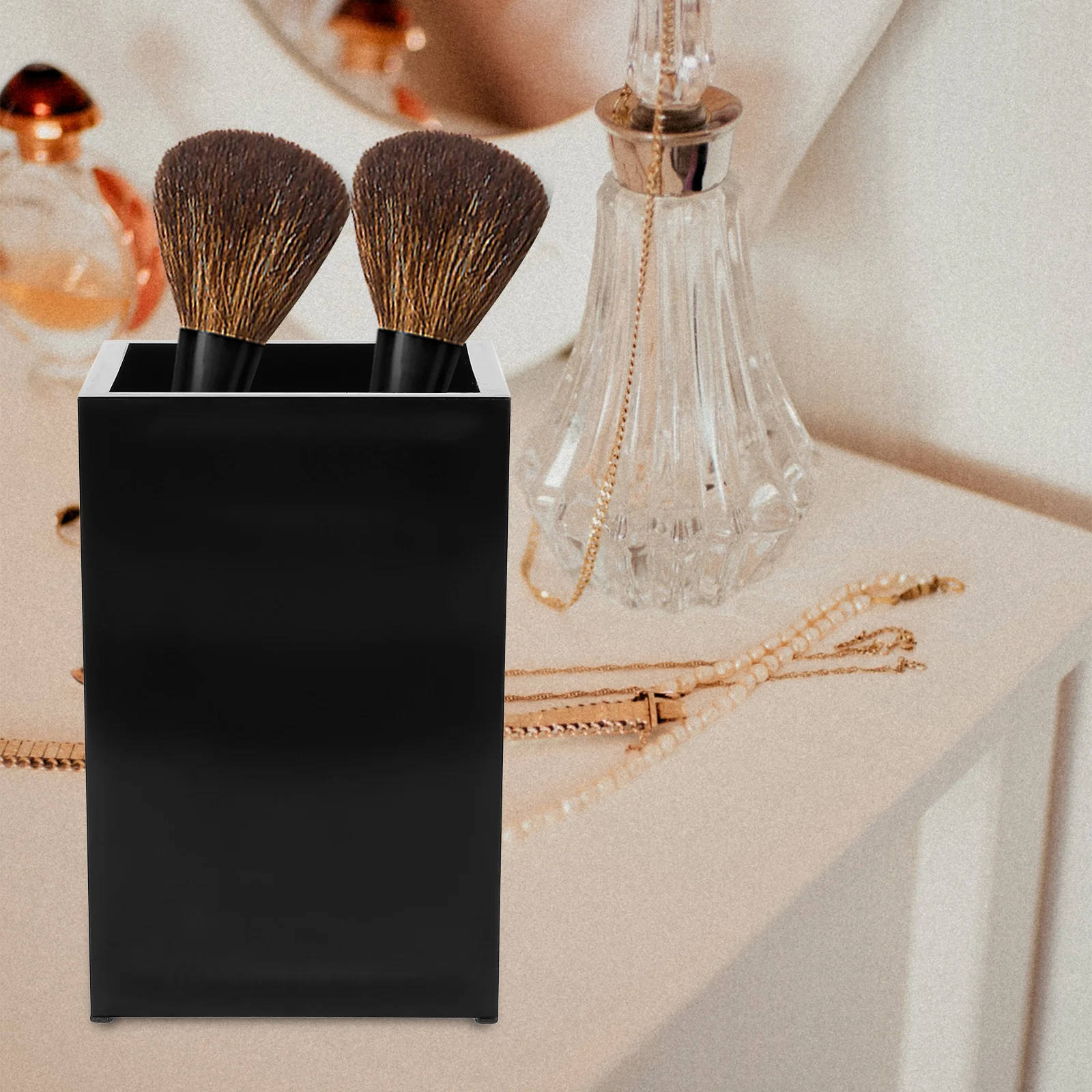

Acrylic Makeup Brush Organizer Large Simple Makeup Pen Holder Vanity Desktop Storage Brush Container Vanity Organizer Stand Cup