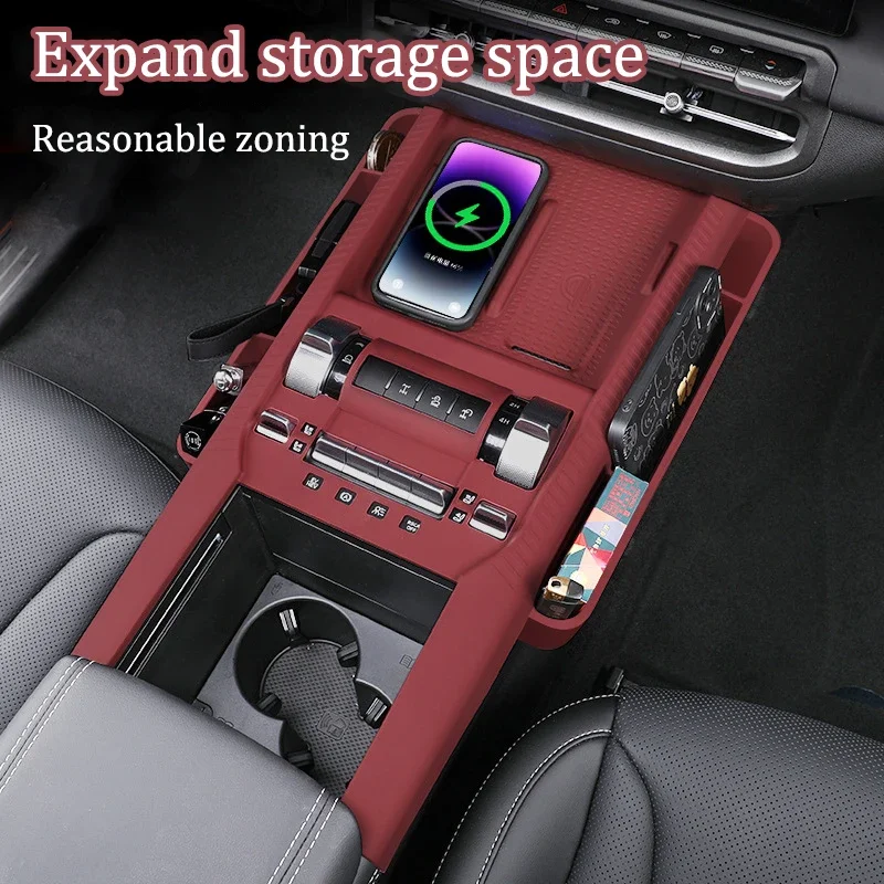 

Tank 300Hi4T Center Console Storage Box For WEY With Wireless Charging Silicone Protective Pad Car Interior Organizer