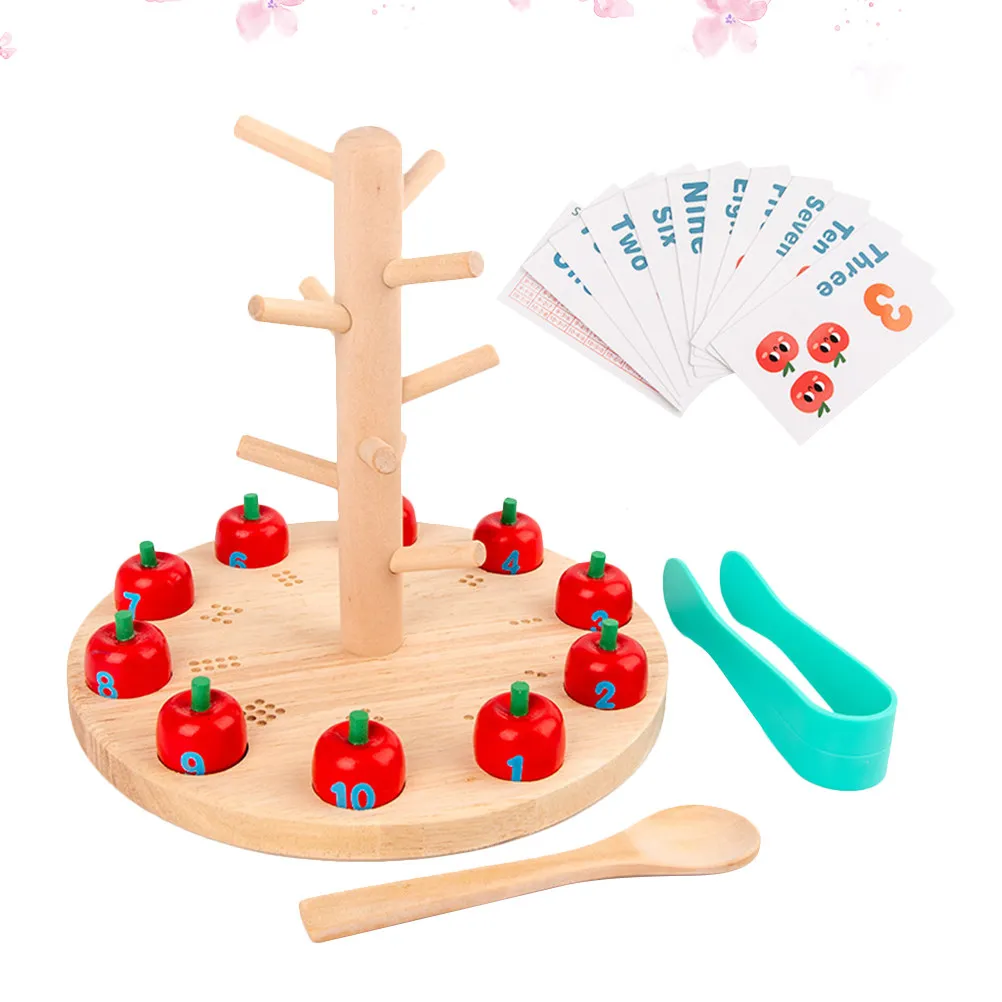 

1Set Fruit Tree Picking Teaching Aid Natural Wood Digital Playset for Children Parent-Child Bonding Activity Educational Gift