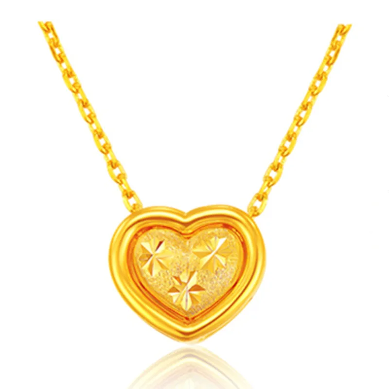 

Luxury 24K 9999 Pure Gold real gold Women's Necklace Heart-to-Heart Pendant