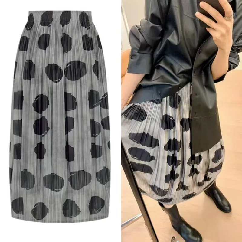 

Miyake плиссированная юбка с принтом в горошек, новинка 2025, плиссированная юбка Jupe, устойчивая к морщинам, повседневная юбка-миди свободного кроя с высокой талией