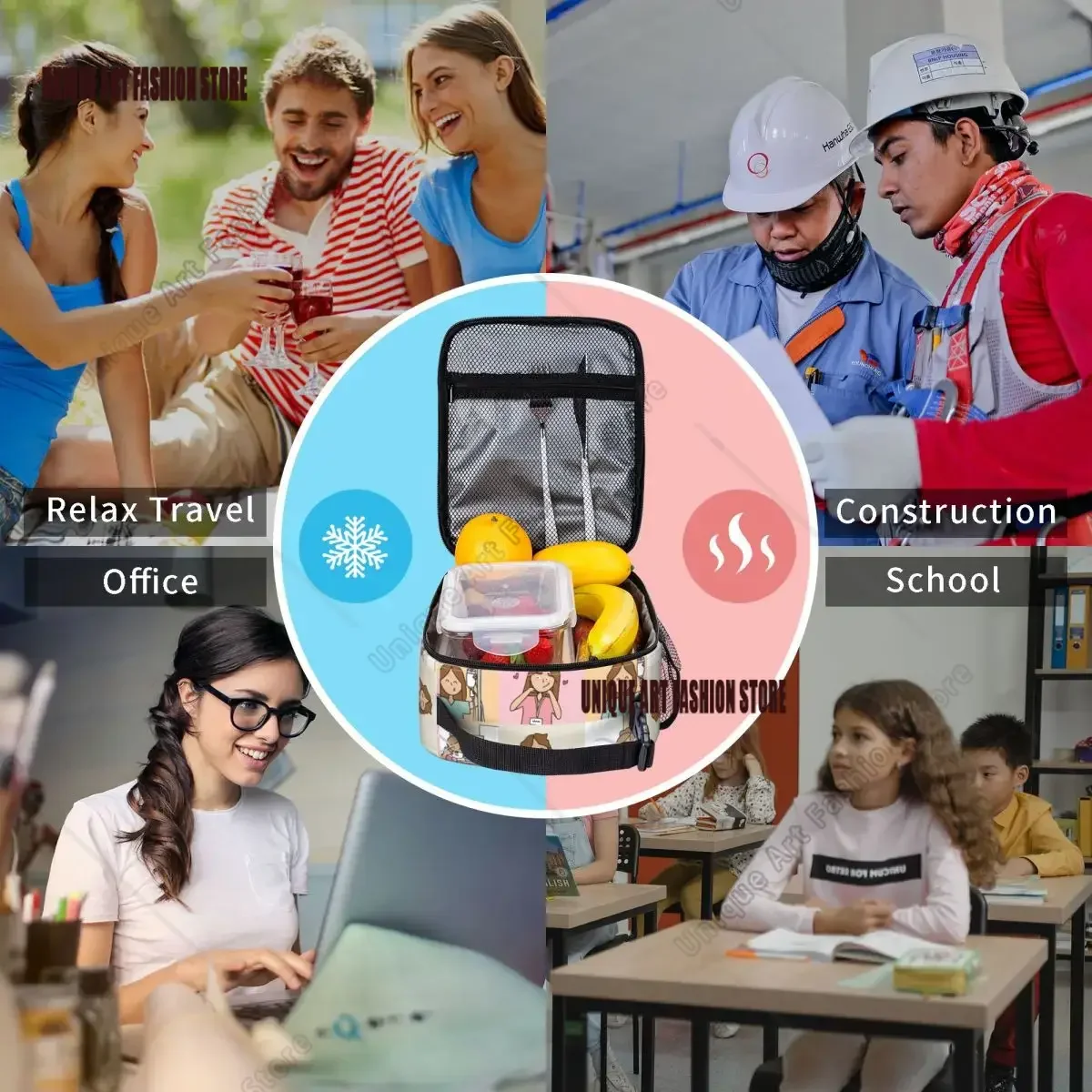 Enfermera En Apuros Collage Borse per il pranzo isolate Contenitore per il pranzo portatile Borsa termica Borsa per il pranzo Tote College Picnic Girl Boy