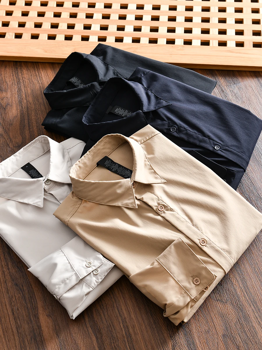 

Soft Touch Long Sleeve Slim Fit Casual Men's Shirt Fashionable Business Versatile Polyester Nylon Spandex Blend Autumn Wear