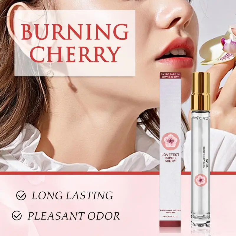 น้ำหอมเชอร์รี่ฟีโรโมน 10ml กลิ่นดอกไม้หลอดทดลองขนาดเล็กน้ำหอมแบบพกพา Burning Cherry น้ำหอมกลิ่นหอมอ่อนโยน