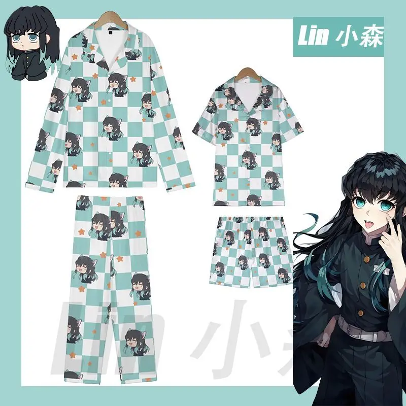 

Аниме-костюм для дома Demon Slayer: Токито Муичиро, милый пижамный комплект, розовый узор с демонами, ночная одежда, домашняя одежда, праздничный подарок