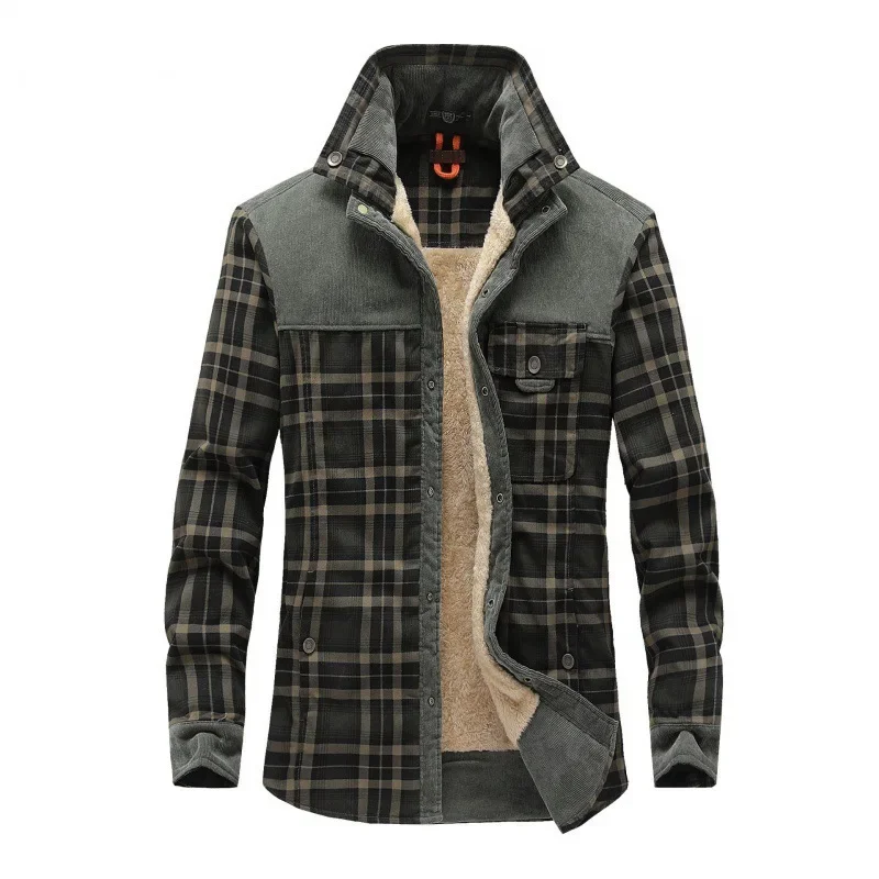 Winter Men\'s Plaid Fleece Thickened Shirt High-quality Outdoor Wool Warm Men Shirt Male Business Casual Coats Men Clothing 3XL