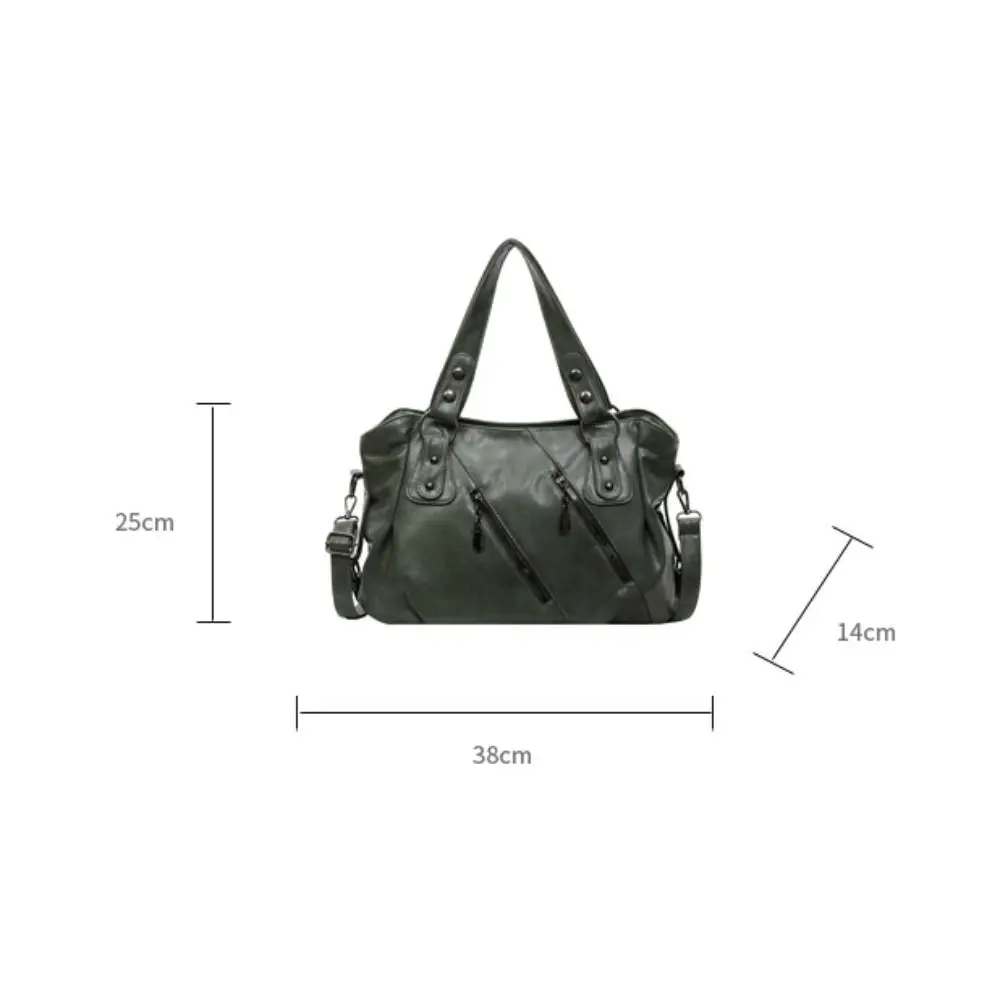 Retro Soft Shoulder Bag Large Capacity Glossy PU Leather Crossbody Bag Solid Color Multifunctional Tote Bag Women