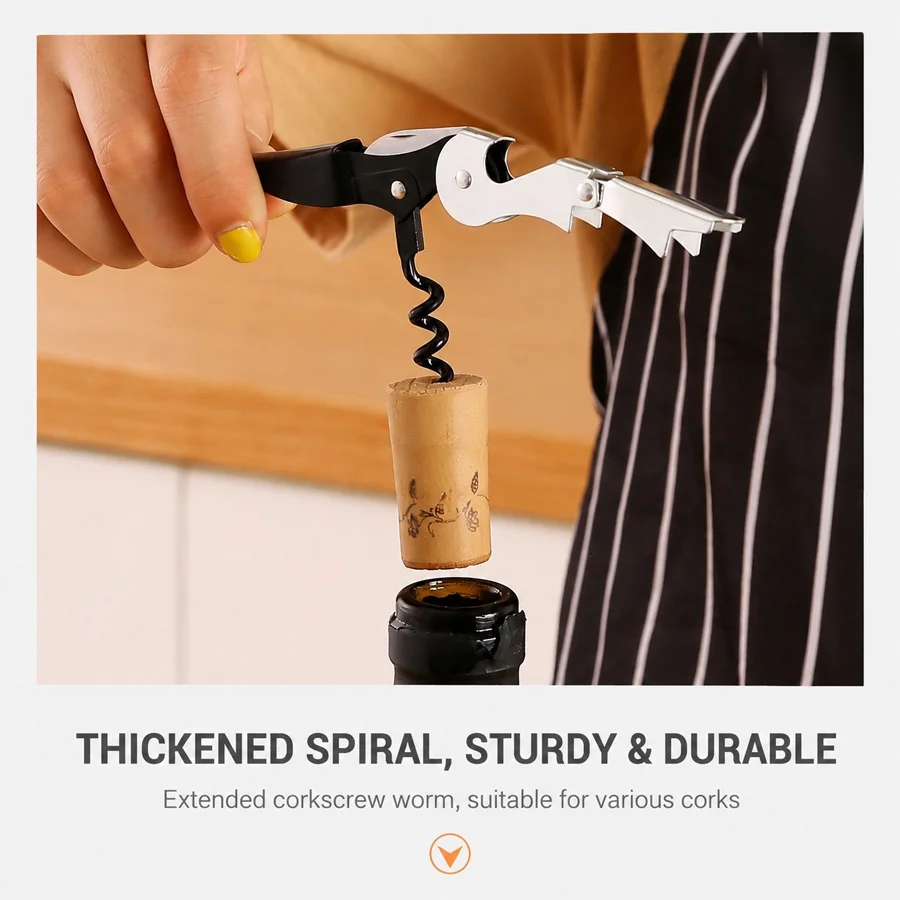 3 in 1 Waiters Corkscrew Wine Bottle Opener Double Lever Wine Key with Serrated Foil Cutter Beer Opener Portable Bar Tool
