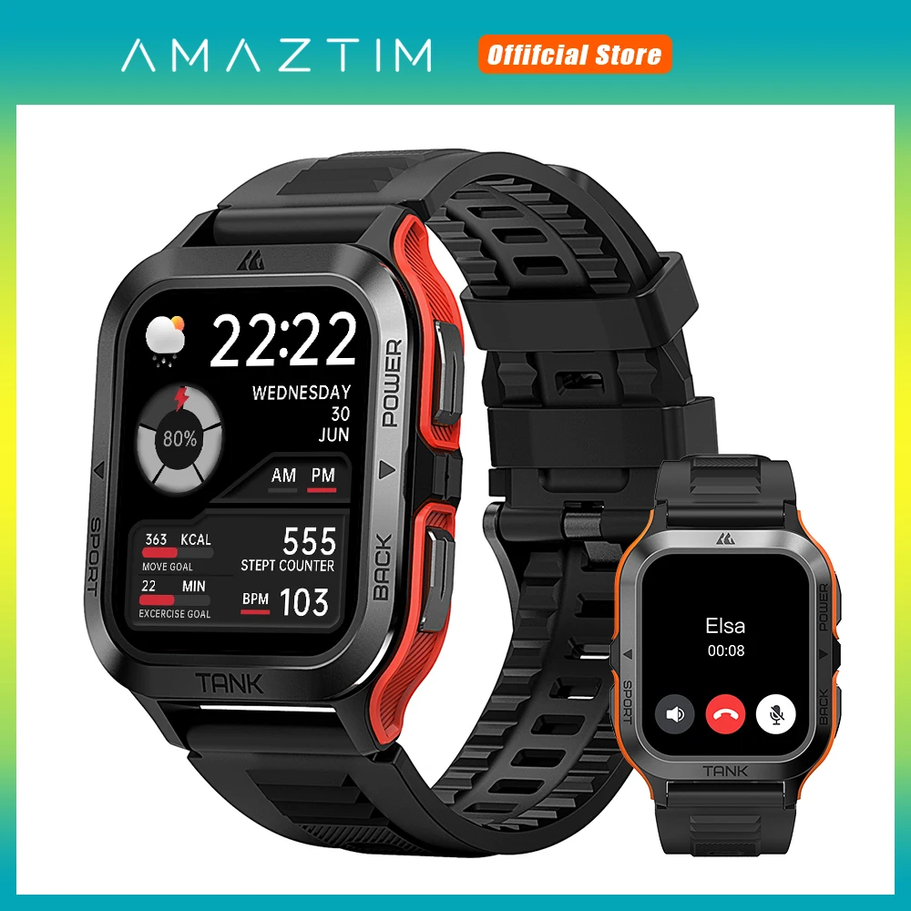 

2024 Origianl AMAZTIM TANK M2 Smartwatch Bluetooth IP69K Waterproof 70 Sports Modes Digital Fitness Electronic Smart Watch Men