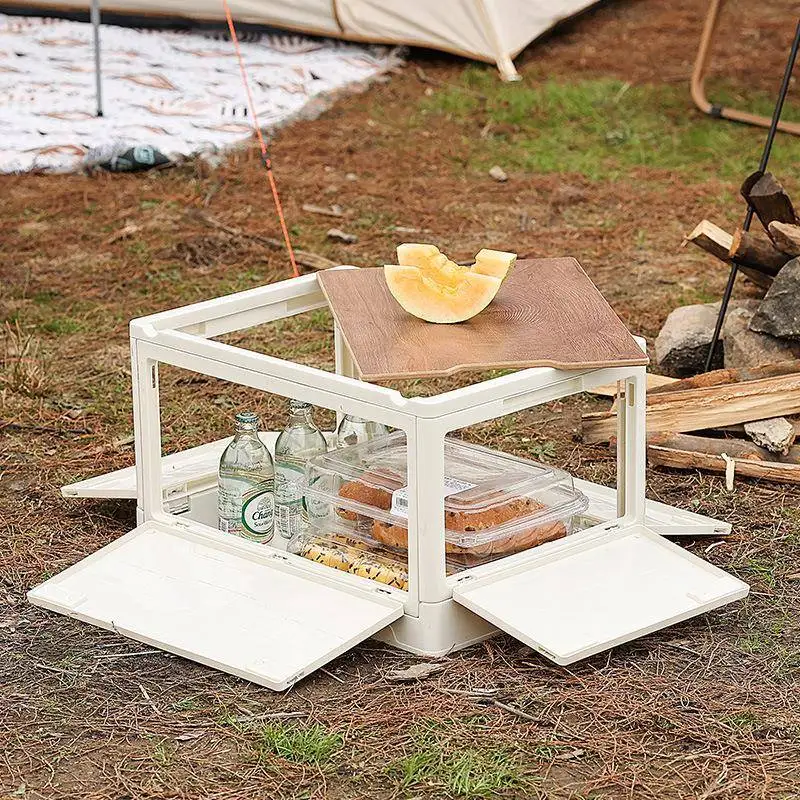 Outdoor Camping Storage Box Side Door Wooden Cover Utility Trunk Organizer Plastic Material Dual Opening Structure for Car An...
