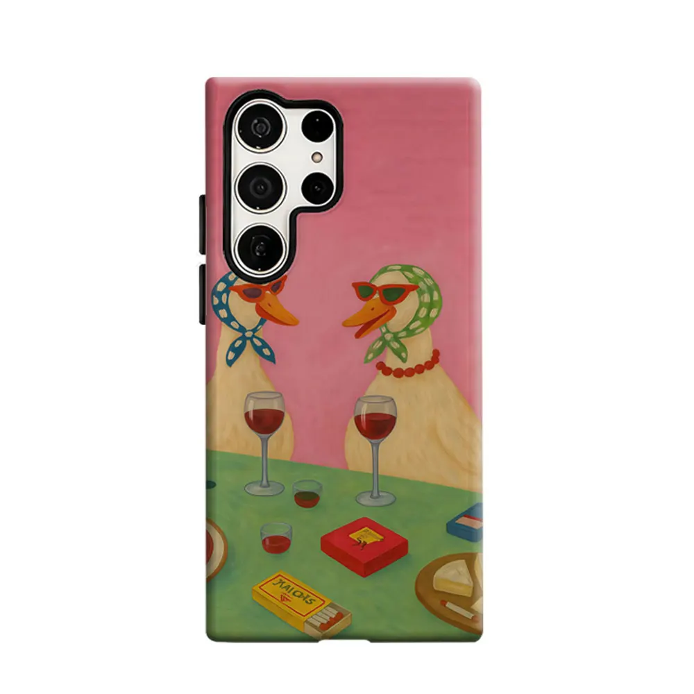 CaseLumi Phone Case For Samsung Galaxy S26 S25 S24 S23 Ultra Plus Glossy HD Hard Cover Film Shell Pink duck wine tasting Cover