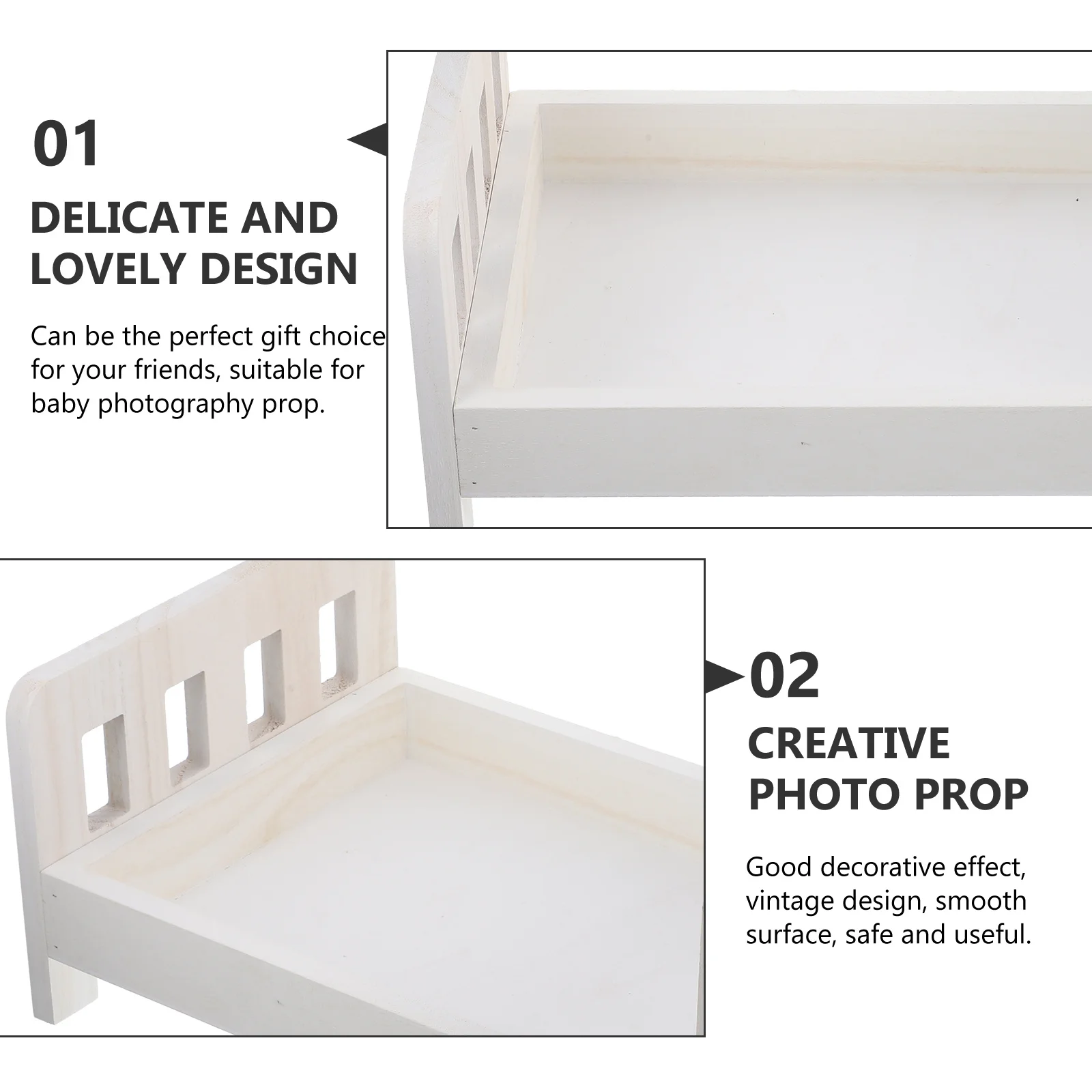 Tempat Tidur Kayu Kokoh untuk Foto Bayi Gaya Vintage Desain Mini untuk Fotografi Bayi Baru Lahir Penggunaan Dekoratif Tempat Tidur Anak