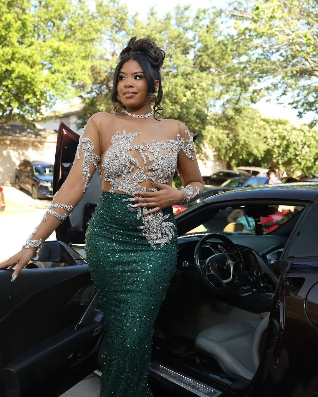 カスタマイズされた 2025 グリーンマーメイドウエディングドレスレースビーズスパンコールフルスリーブイブニングフォーマルパーティー誕生日ドレスドレス ZJ146