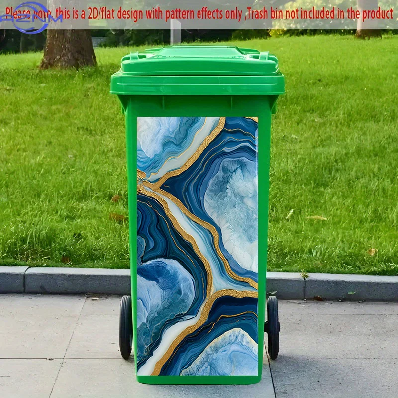 [2D Flat Printing] 1pc 2D Pattern Printed Kitchen Trash Can Sticker, X Cm Blue Golden Iridescent Rhythm, Themed Kitchen Home D