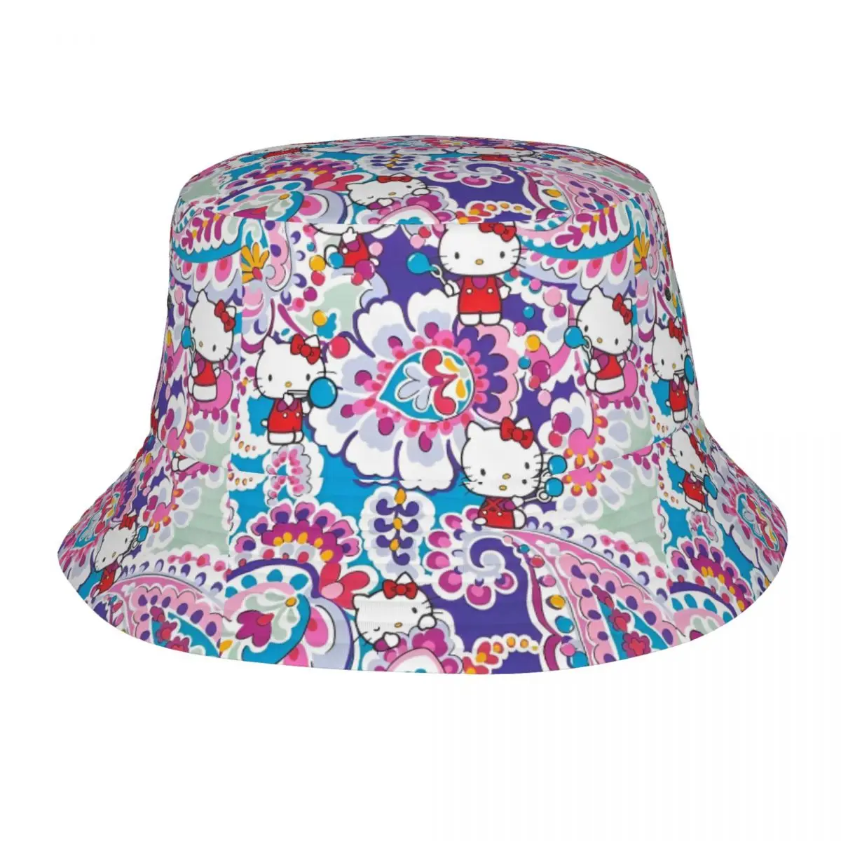 

Hello Kitty Paisley Bucket Hat For Unisex Fisherman Hats Trendy Beach Travel Caps Portable Outdoor Graphic Visor Hats
