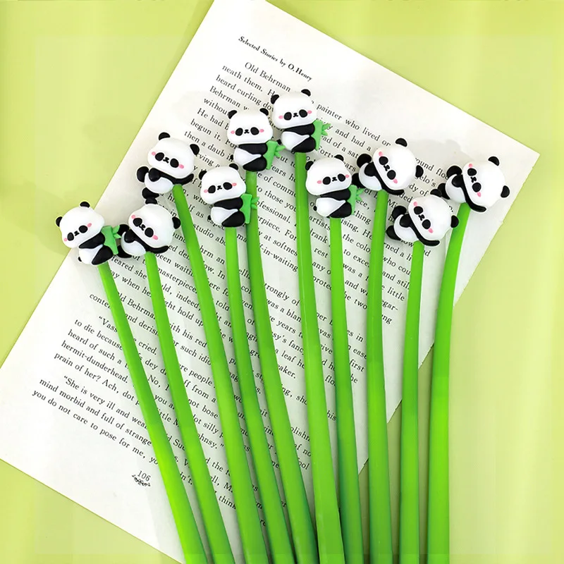 10Pcs/Lot Cartoon Cute Panda Gel Pen Kawaii 0.5mm Black Ink Pens Kids Student School Stationery Office Supplies Signature Pen