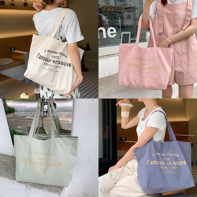 Women Canvas Shoulder Bag Albert Camus L'homme révolté Shopping Bag Eco Cotton Shopper Purse Cloth Fabric Handbag Tote For Girls