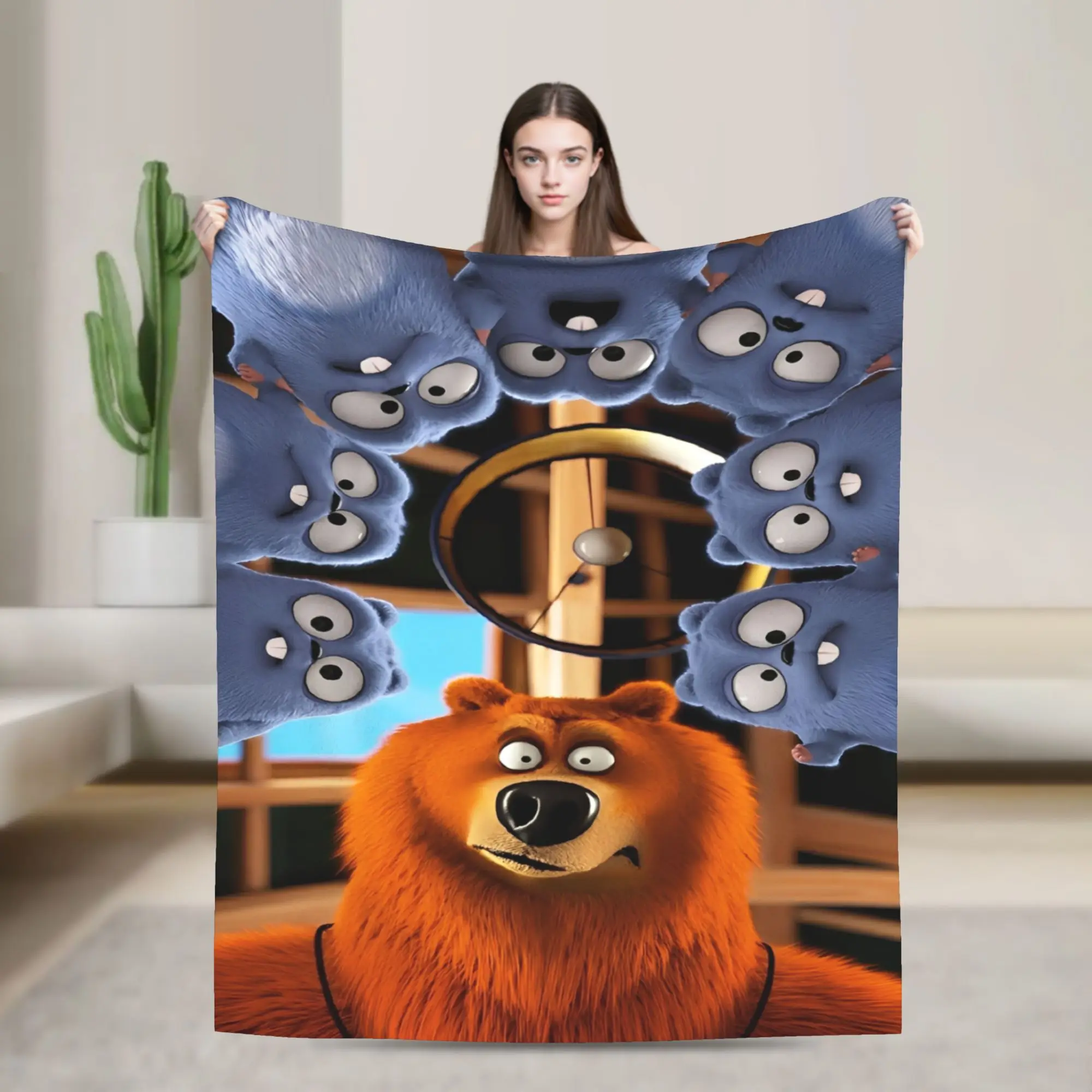 Super Soft Grizzy and The Lemmings Cartoon Throw Blanket Premium Flannel Fleece Lightweight  Bed Blanket Super Cozy Bedspread