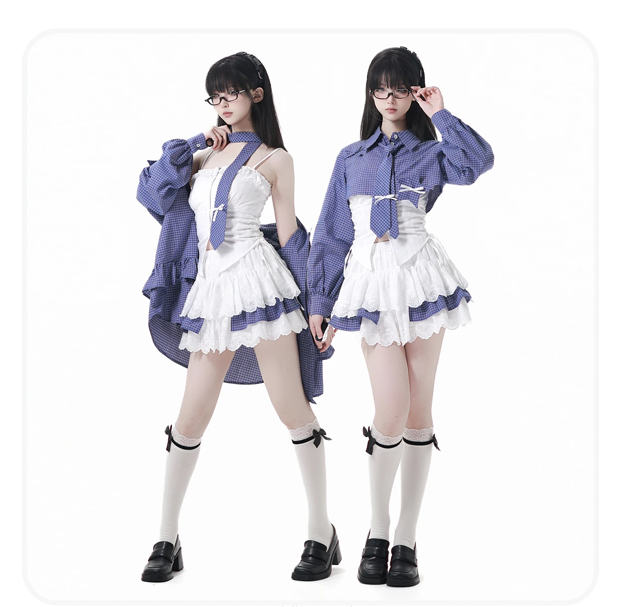 Fashion Highstreet Sweet Cool Preppy Style Polo Collar Bow Long Sleeve Single-Breasted Blouse Shirt Women High Waist Cake Skirt